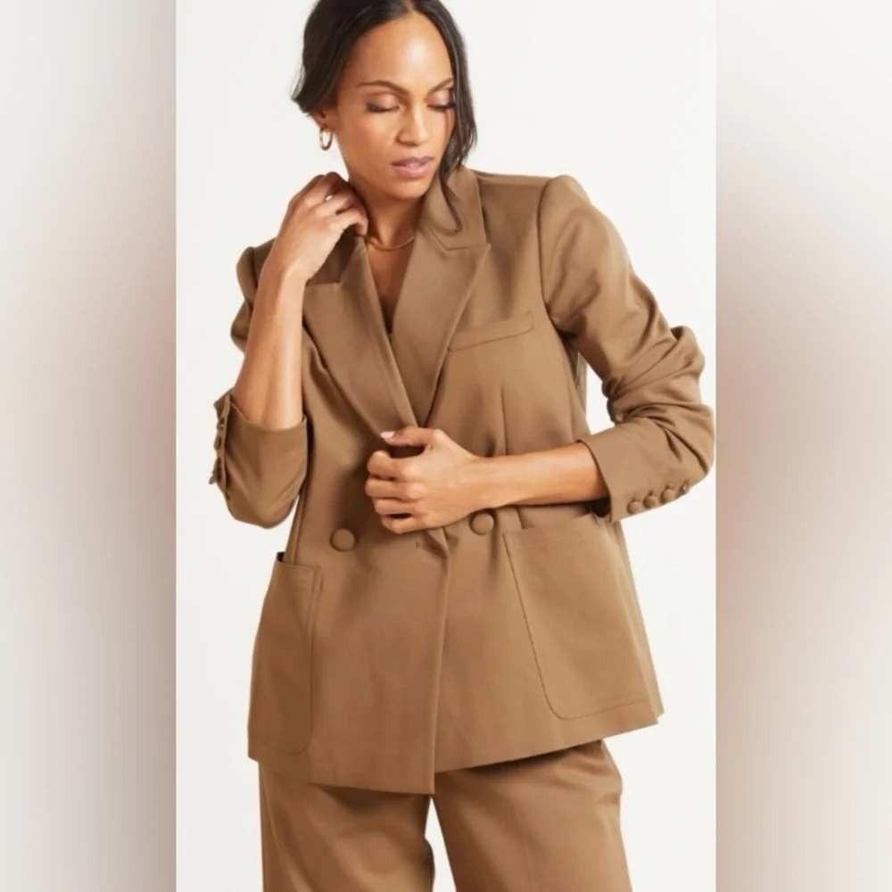 Good American The Boss Blazer 2.0 Sepia Brown Double Breasted Jacket Small